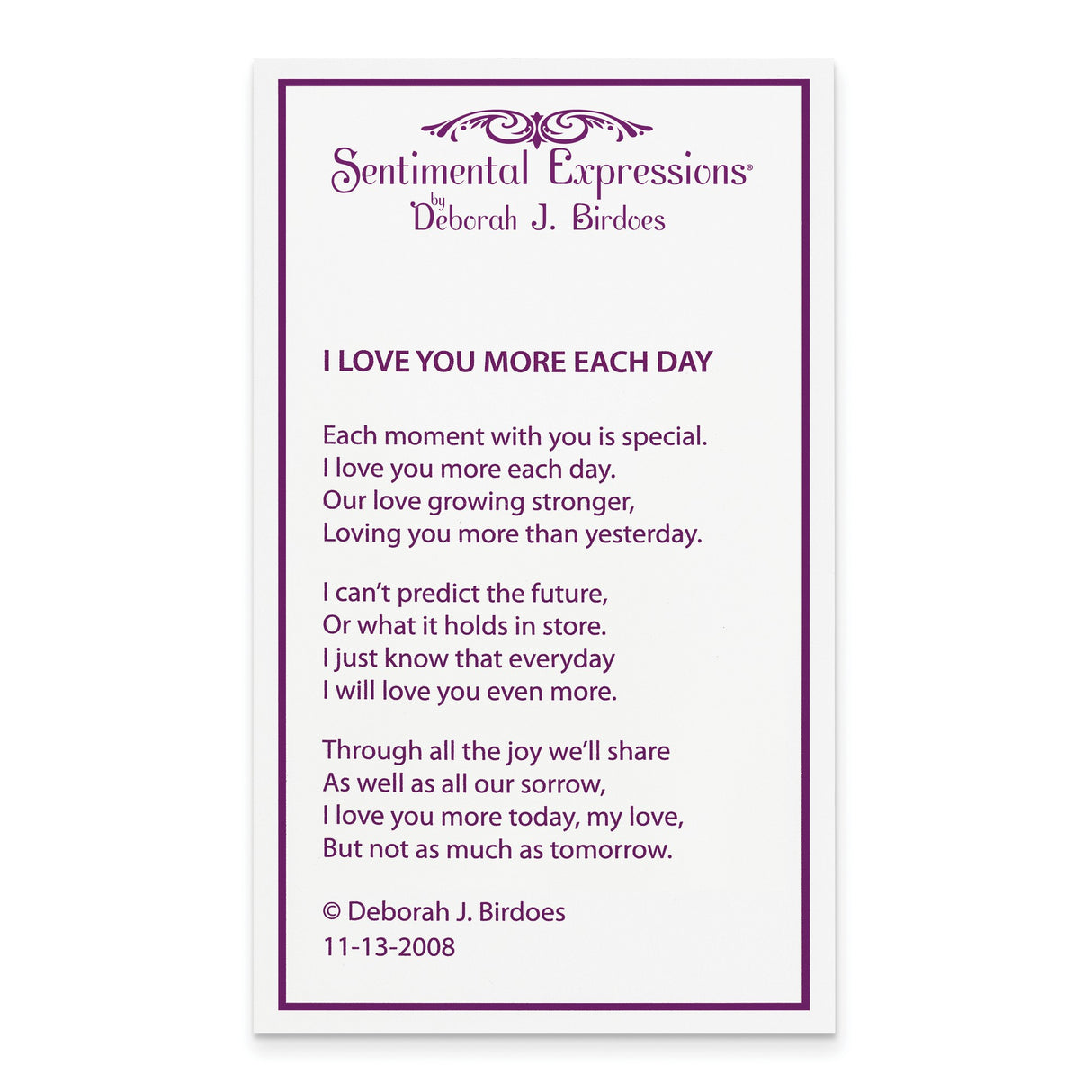 I Love You More Each Day Heart 18 inch Necklace with Poem Card Charm Pendant in Real 925 Sterling Silver