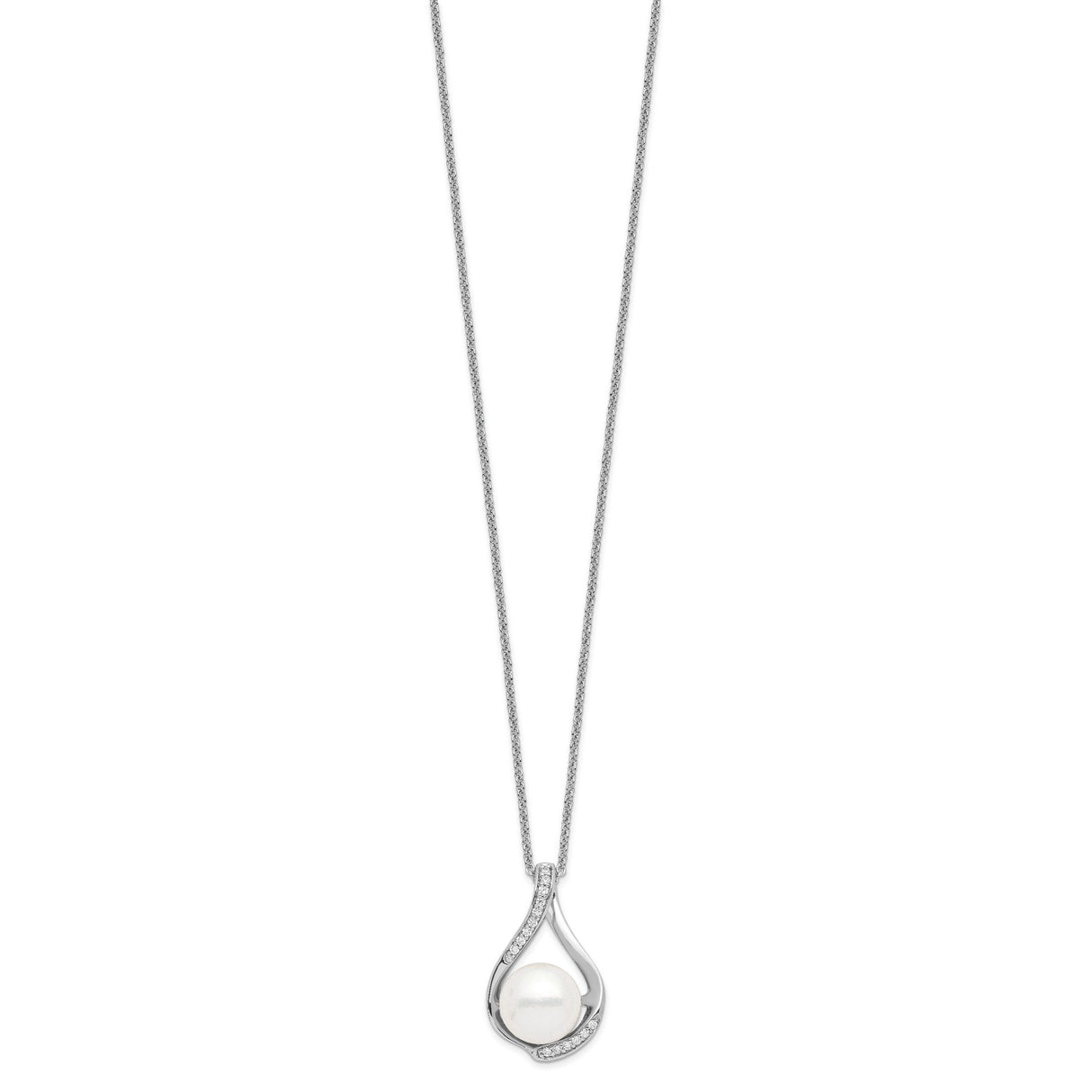 FW Cultured Pearl CZ Forever (Embrace) 18in Necklace Charm Pendant in Real 925 Sterling Silver