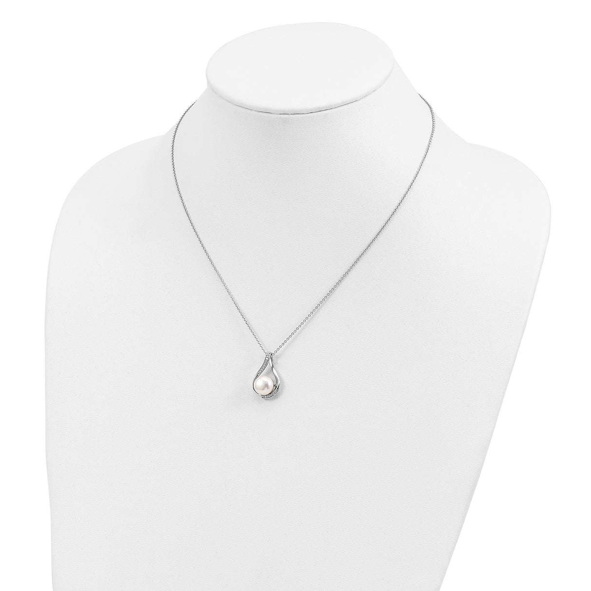 FW Cultured Pearl CZ Forever (Embrace) 18in Necklace Charm Pendant in Real 925 Sterling Silver