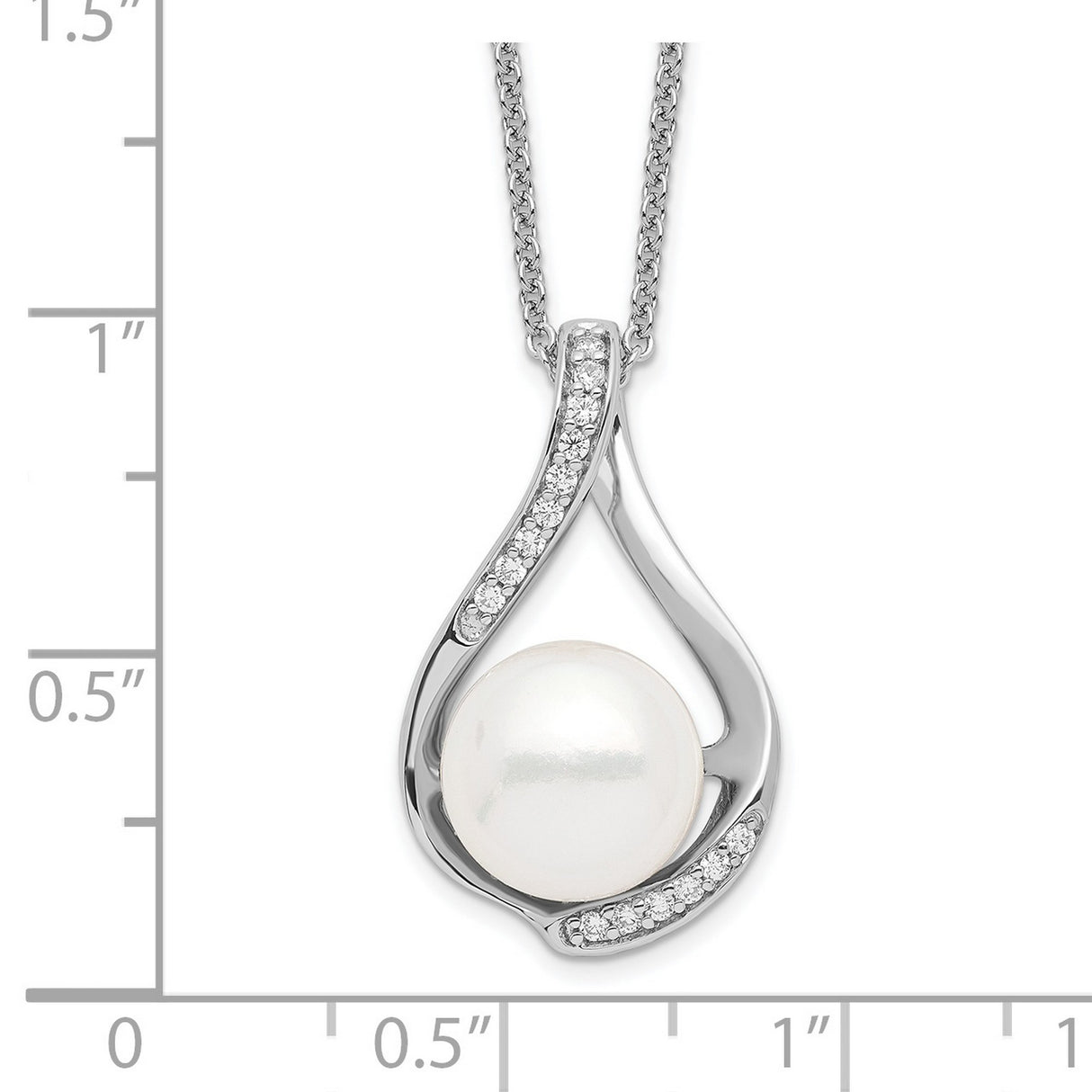FW Cultured Pearl CZ Forever (Embrace) 18in Necklace Charm Pendant in Real 925 Sterling Silver