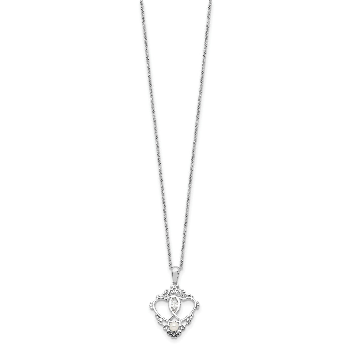 Antiqued Two Hearts One Love 18in Heart Necklace Charm Pendant in Real 925 Sterling Silver