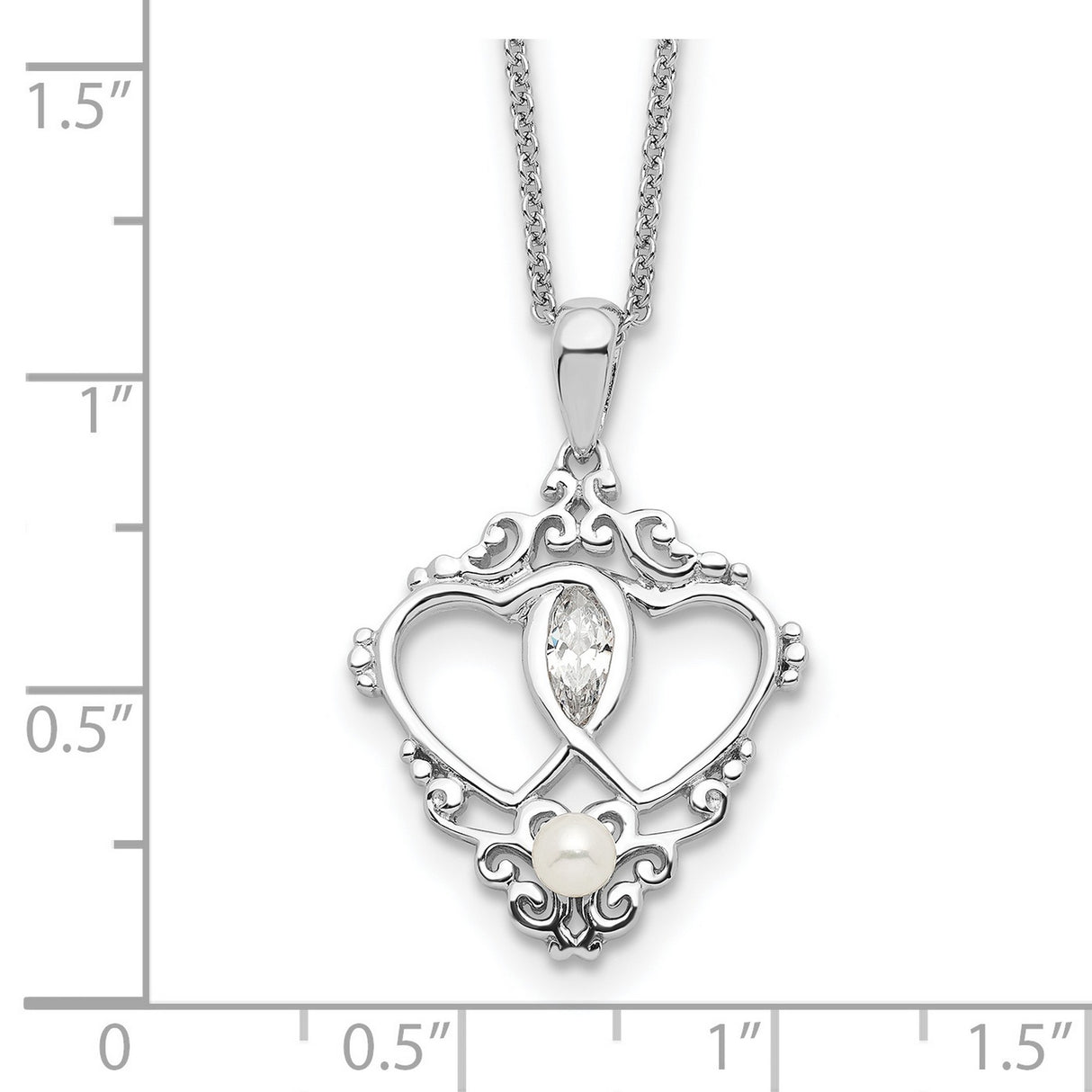 Antiqued Two Hearts One Love 18in Heart Necklace Charm Pendant in Real 925 Sterling Silver