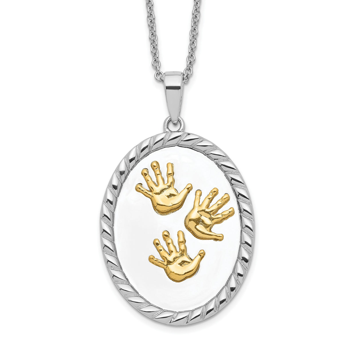 Hand Prints 18in Necklace Charm Pendant in Real 925 Sterling Silver