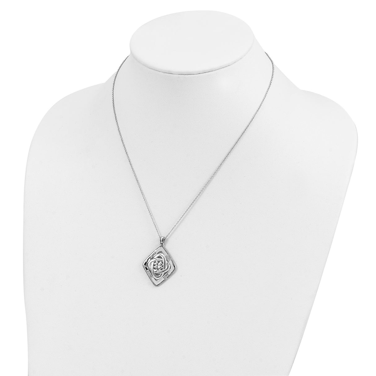 Antiqued Family Blessings 18in Necklace Charm Pendant in Real 925 Sterling Silver