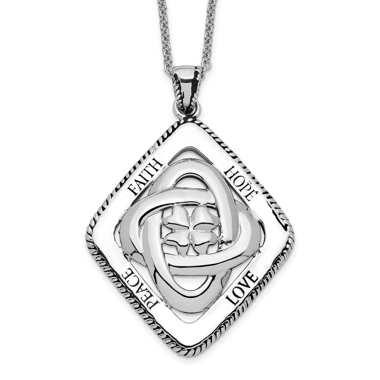 Antiqued Family Blessings 18in Necklace Charm Pendant in Real 925 Sterling Silver