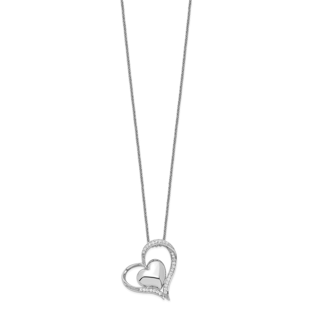CZ In My Heart Double Hear 18 inch Necklace with Poem Card Charm Pendant in Real 925 Sterling Silver