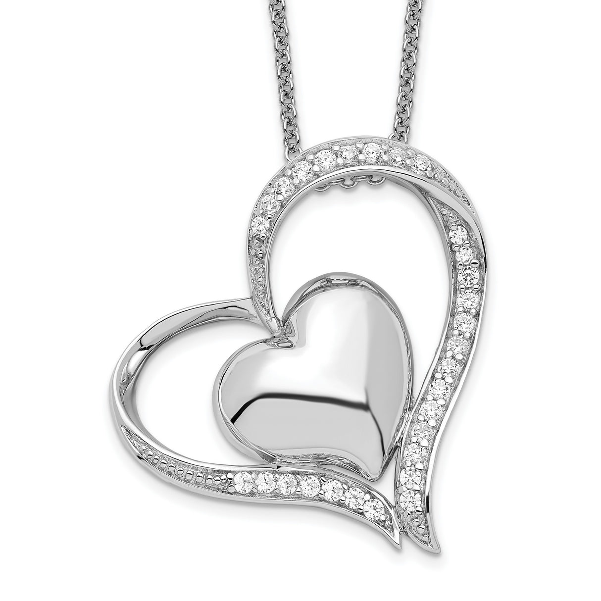 CZ In My Heart Double Hear 18 inch Necklace with Poem Card Charm Pendant in Real 925 Sterling Silver