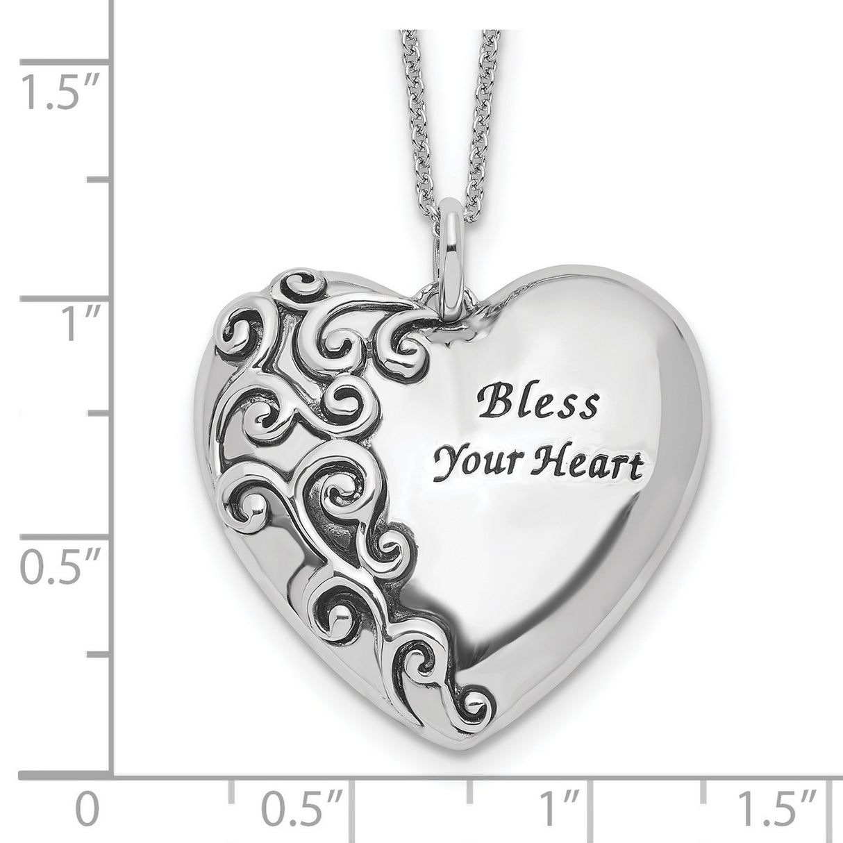 Antiqued Bless Your Heart 18in Necklace Charm Pendant in Real 925 Sterling Silver