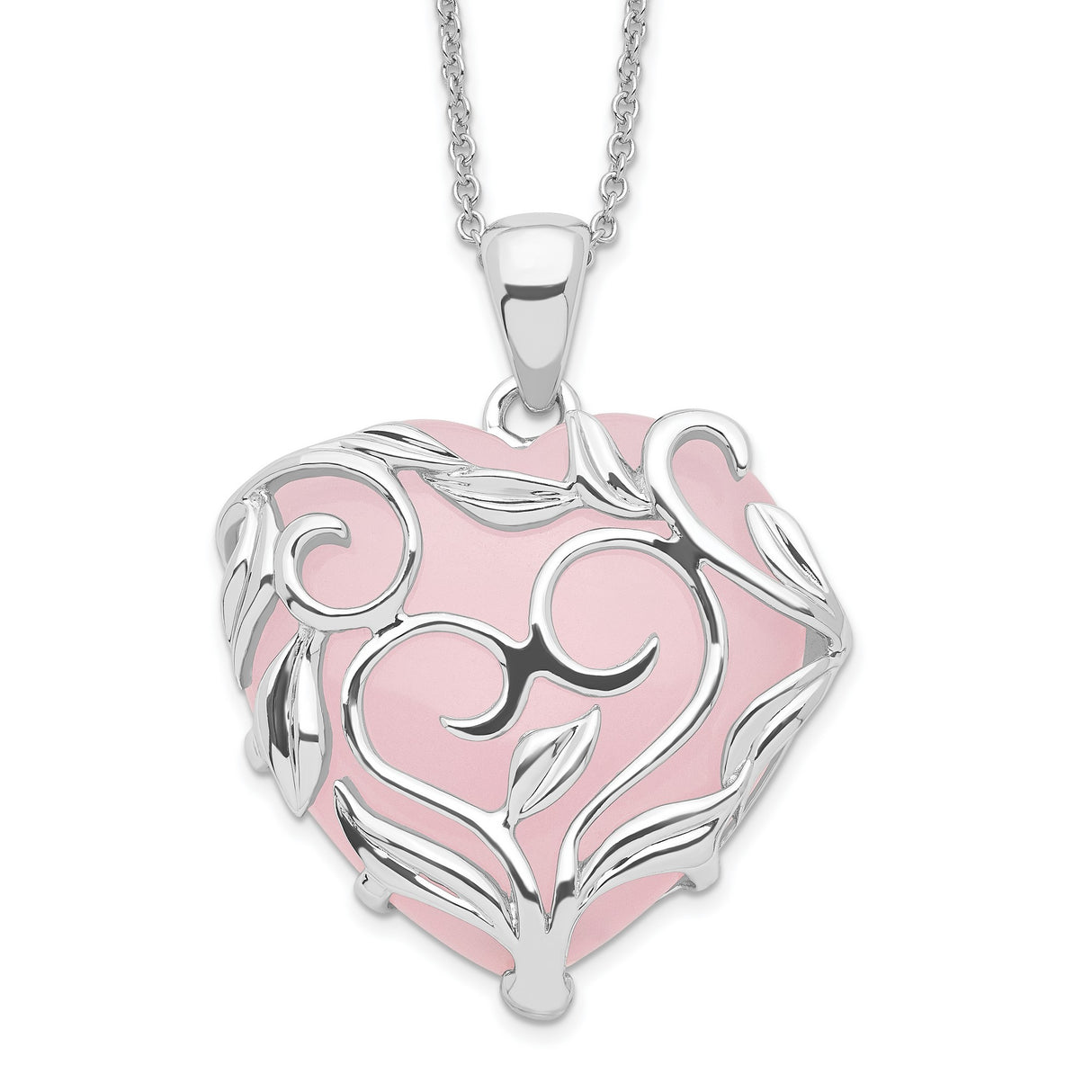Rose Quartz Generous Heart 18 inch Necklace with Poem Card Charm Pendant in Real 925 Sterling Silver