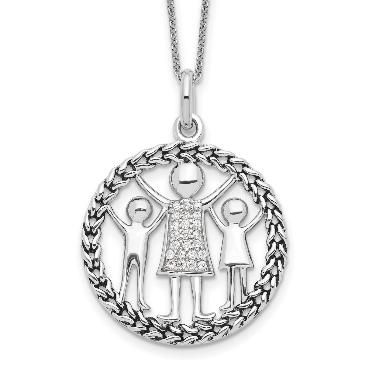 Antiqued Knitted Together By Love 18in Necklace Charm Pendant in Real 925 Sterling Silver