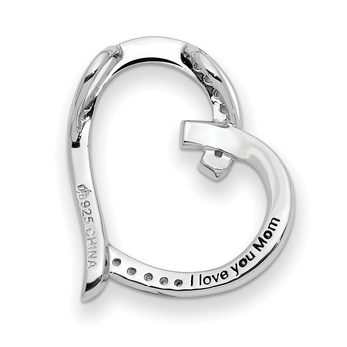 Antiqued CZ Love You Mom 18in Necklace Charm Pendant in Real 925 Sterling Silver