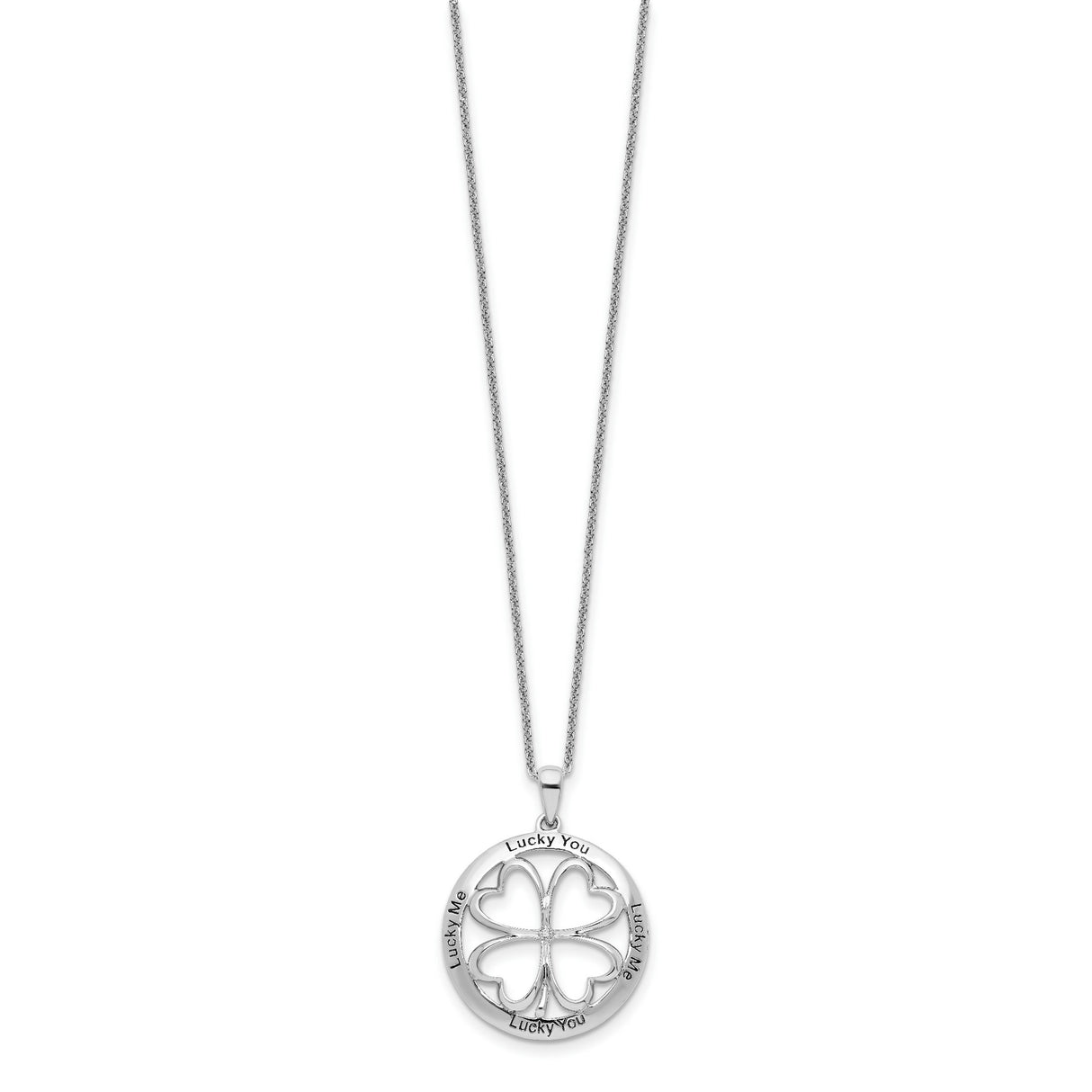 Antiqued Sterling Silver Lucky Me Lucky You 18 inch Necklace Pendant with Diamond Accents