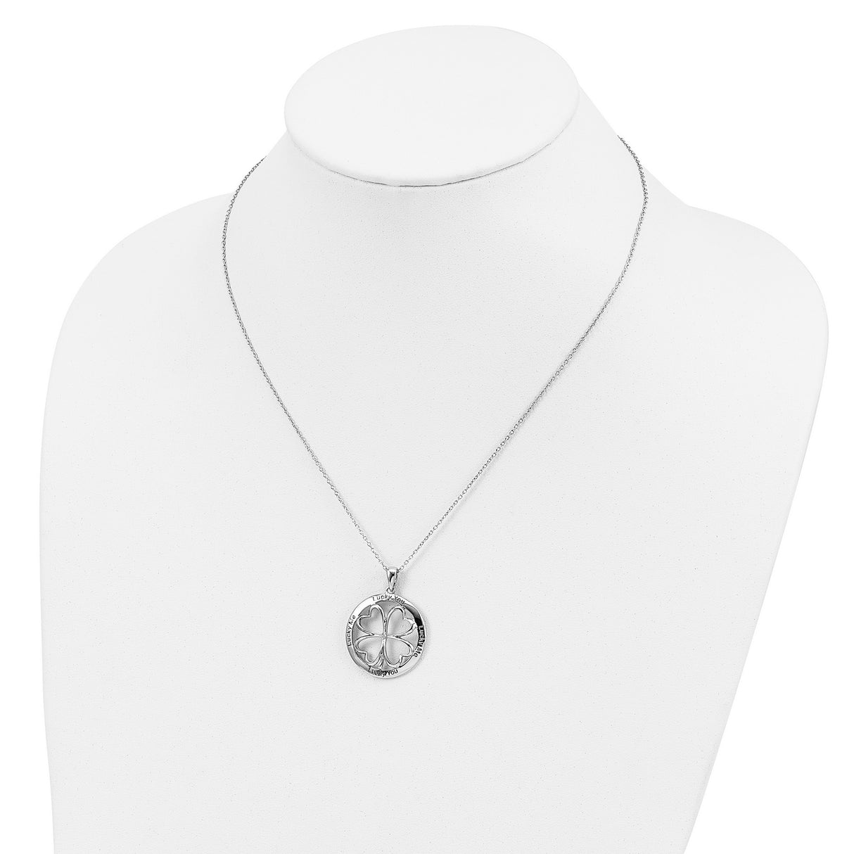 Antiqued Sterling Silver Lucky Me Lucky You 18 inch Necklace Pendant with Diamond Accents
