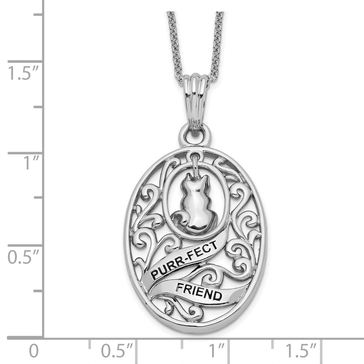 Antiqued Animal Friends-Cat 18in Necklace Charm Pendant in Real 925 Sterling Silver