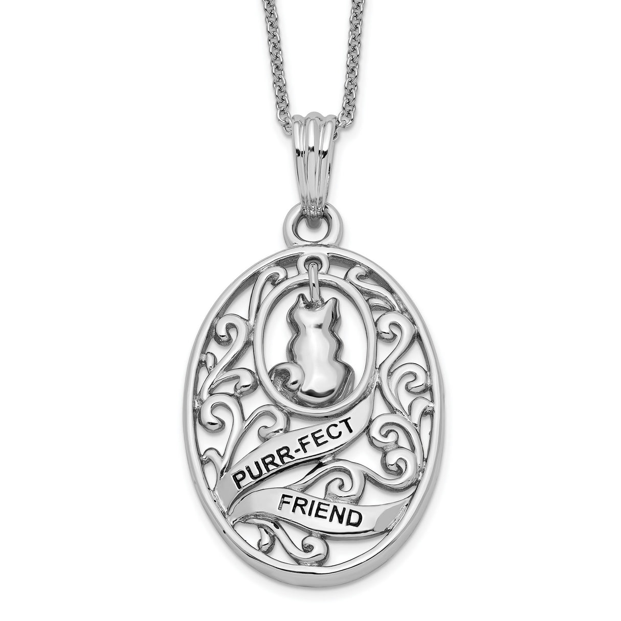 Antiqued Animal Friends-Cat 18in Necklace Charm Pendant in Real 925 Sterling Silver