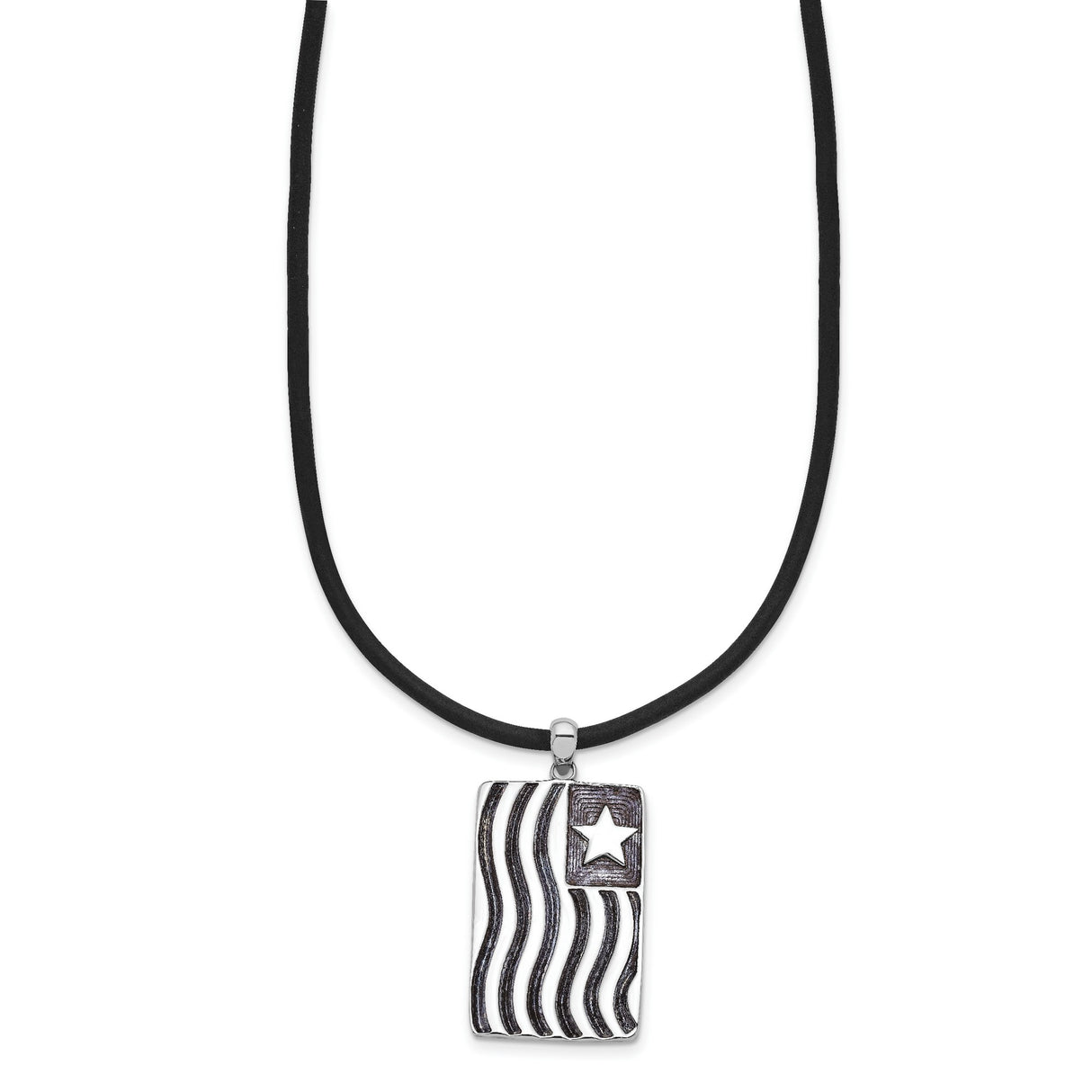 Waves Of Pride 22in Rubber Cord with 2in ext Necklace Charm Pendant in Real 925 Sterling Silver