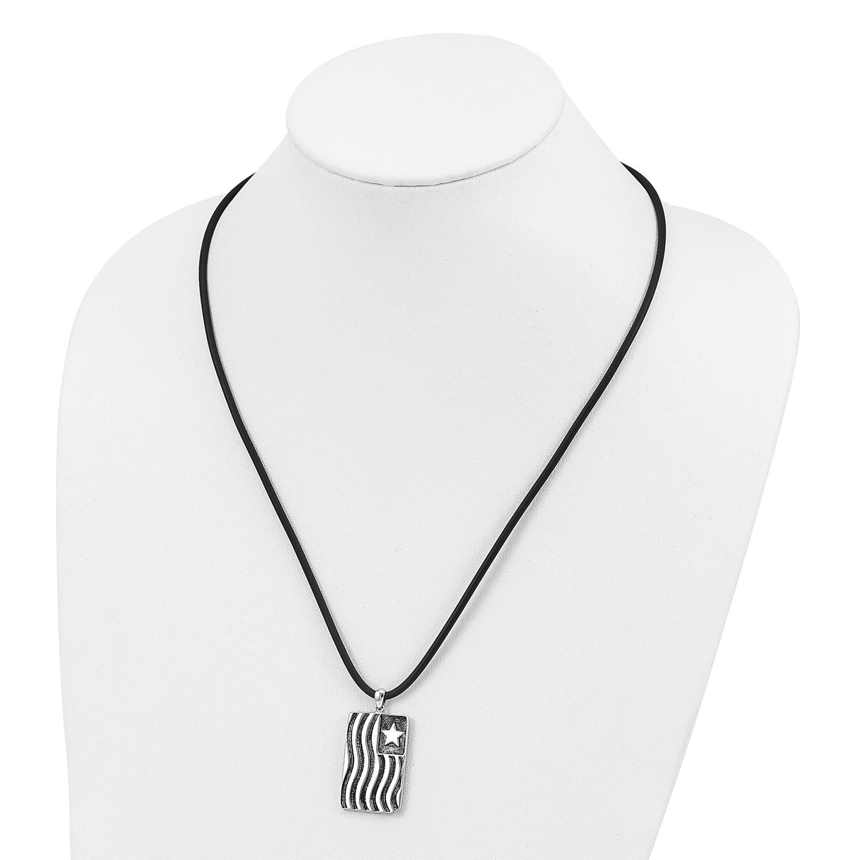 Waves Of Pride 22in Rubber Cord with 2in ext Necklace Charm Pendant in Real 925 Sterling Silver