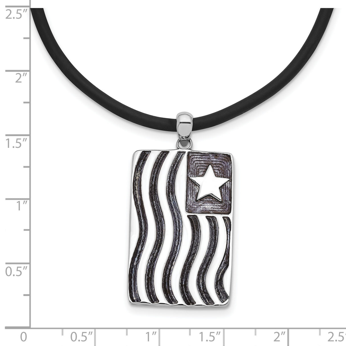 Waves Of Pride 22in Rubber Cord with 2in ext Necklace Charm Pendant in Real 925 Sterling Silver