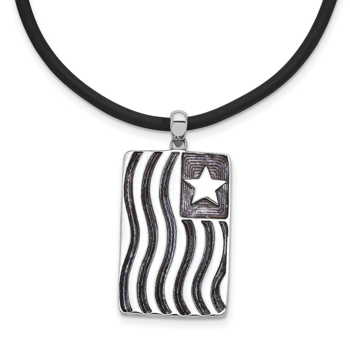 Waves Of Pride 22in Rubber Cord with 2in ext Necklace Charm Pendant in Real 925 Sterling Silver