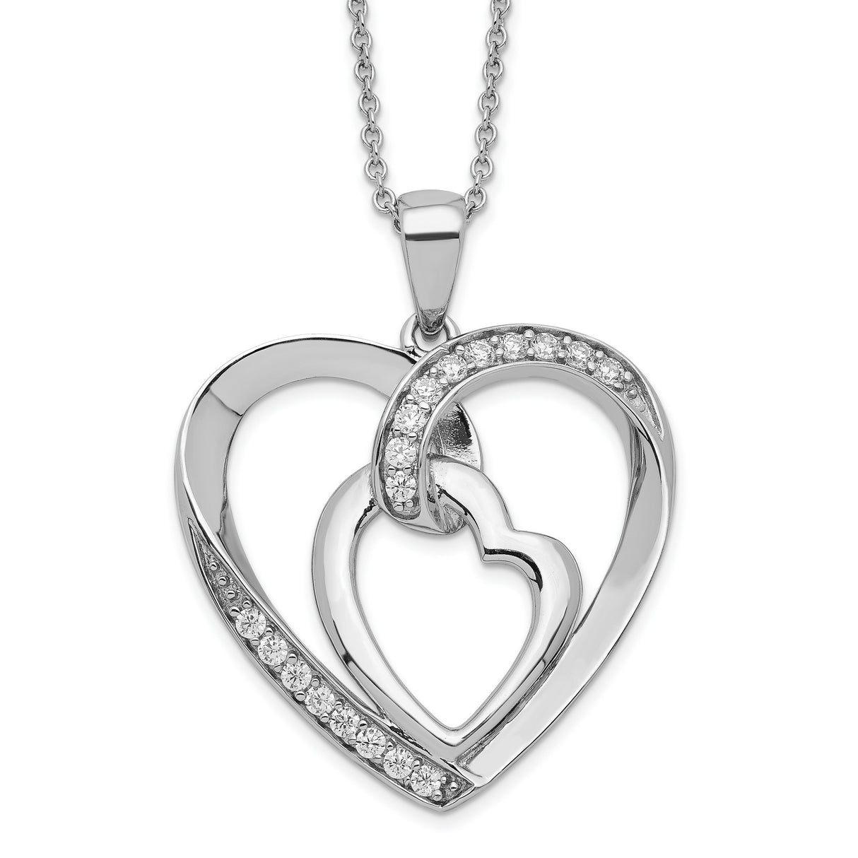 Interconnected CZ My Heart To Yours 18 inch Necklace with Poem Card Charm Pendant in Real 925 Sterling Silver