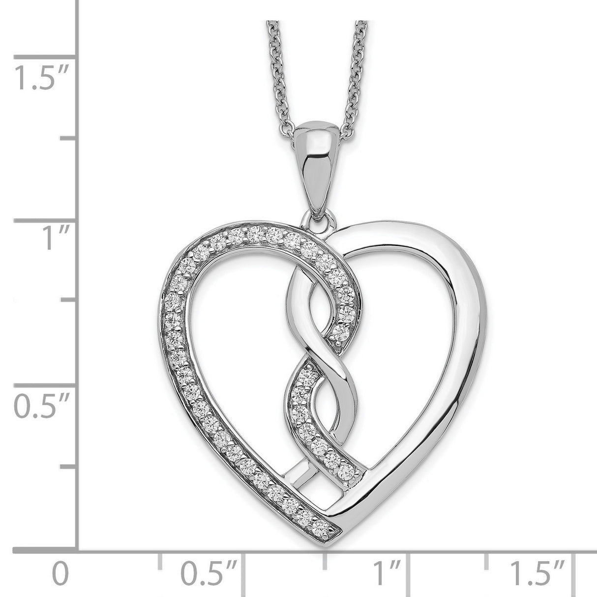 CZ Hearts Joined Together 18 inch Necklace with Poem Card Charm Pendant in Real 925 Sterling Silver