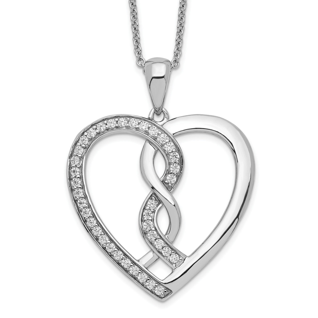 CZ Hearts Joined Together 18 inch Necklace with Poem Card Charm Pendant in Real 925 Sterling Silver