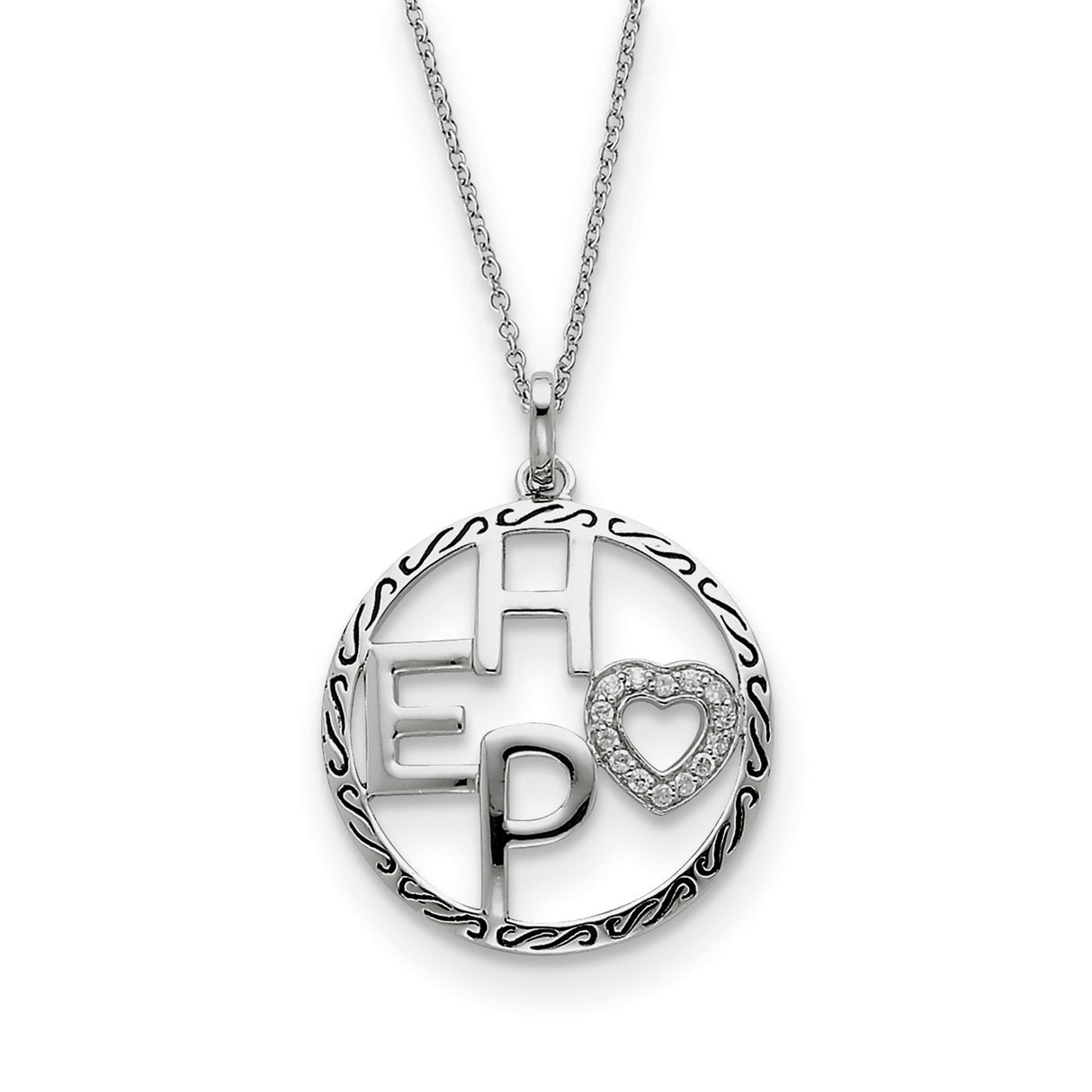 Antiqued CZ Hope 18in Necklace Charm Pendant in Real 925 Sterling Silver