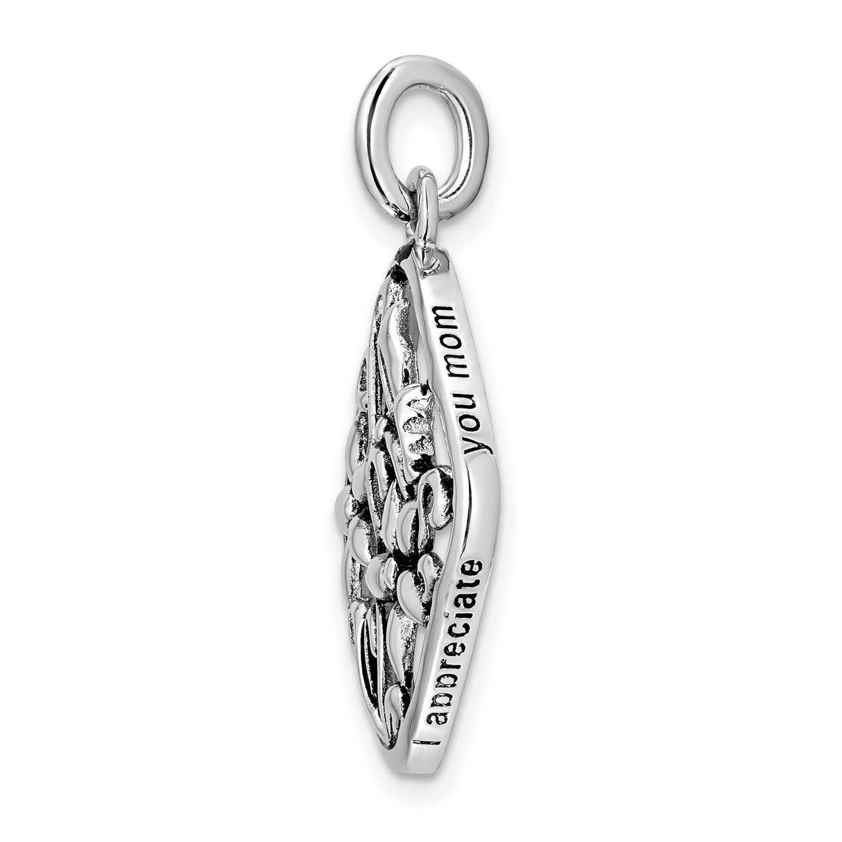 Antiqued I Appreciate You Mom 18in Necklace Charm Pendant in Real 925 Sterling Silver