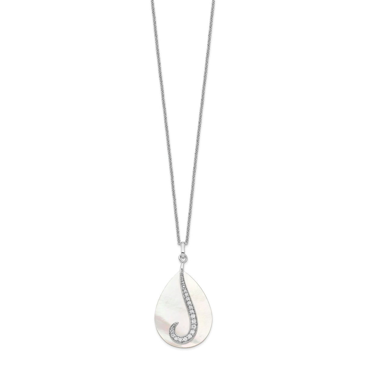 Mother of Pearl CZ Tear From Heaven 18in Necklace Charm Pendant in Real 925 Sterling Silver