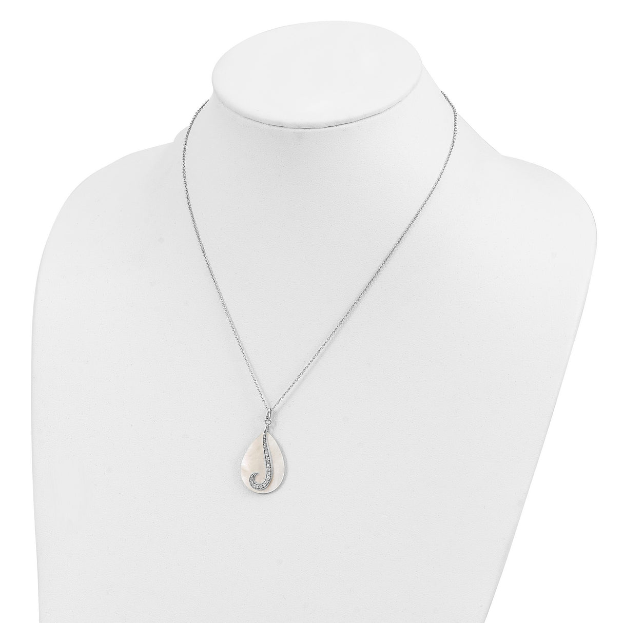 Mother of Pearl CZ Tear From Heaven 18in Necklace Charm Pendant in Real 925 Sterling Silver