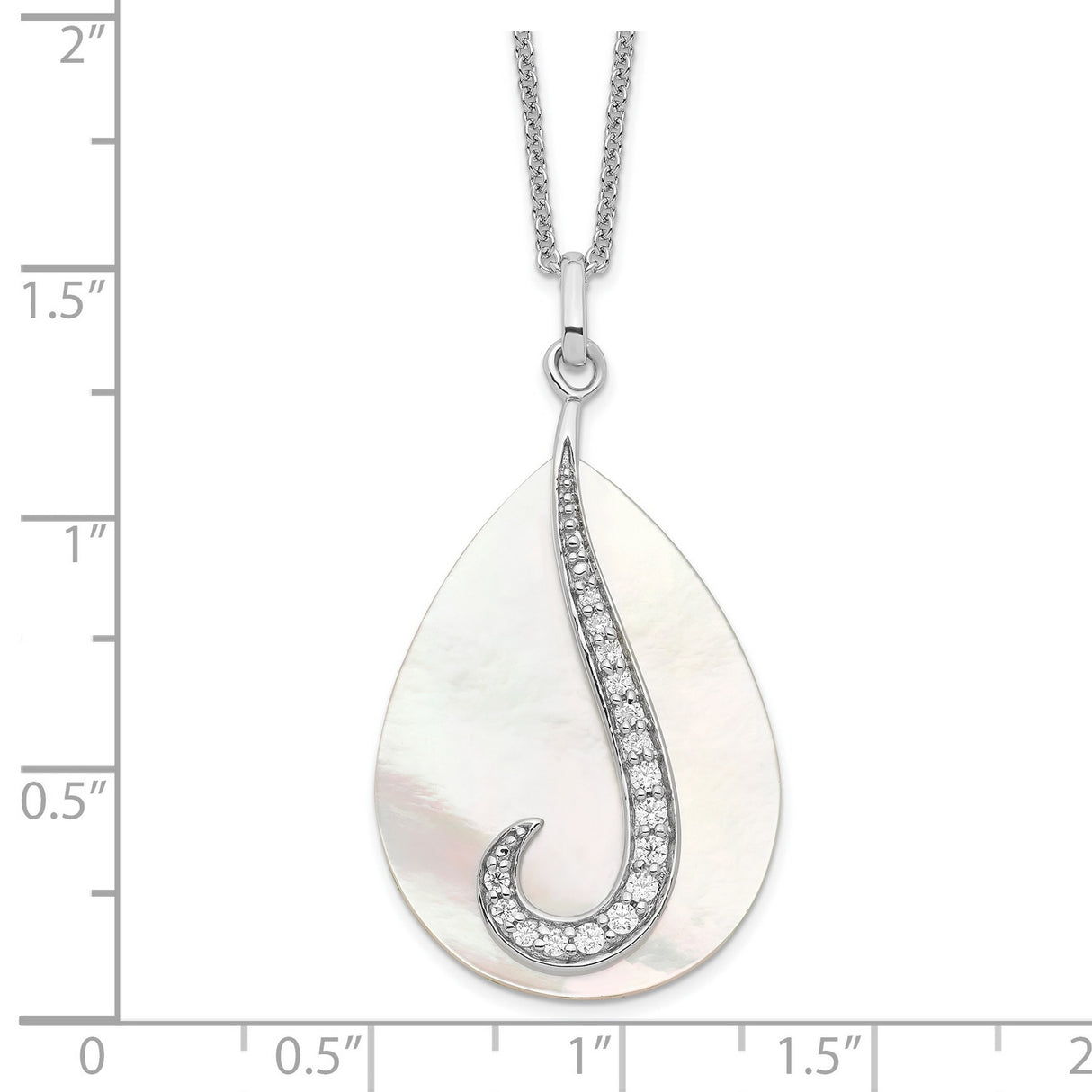 Mother of Pearl CZ Tear From Heaven 18in Necklace Charm Pendant in Real 925 Sterling Silver