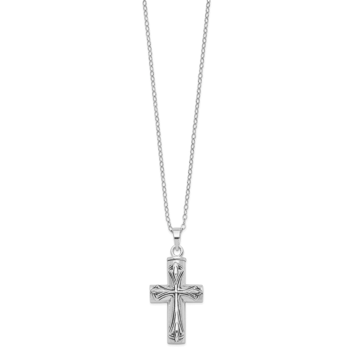 Antiqued Cross Ash Holder 18 Inch Necklace Charm Pendant in Real 925 Sterling Silver