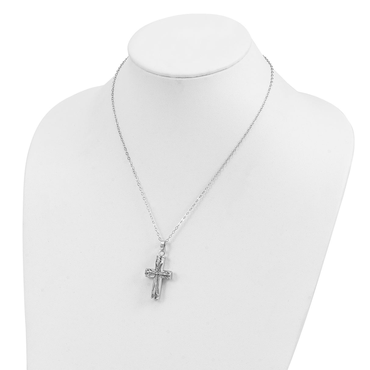 Antiqued Cross Ash Holder 18 Inch Necklace Charm Pendant in Real 925 Sterling Silver