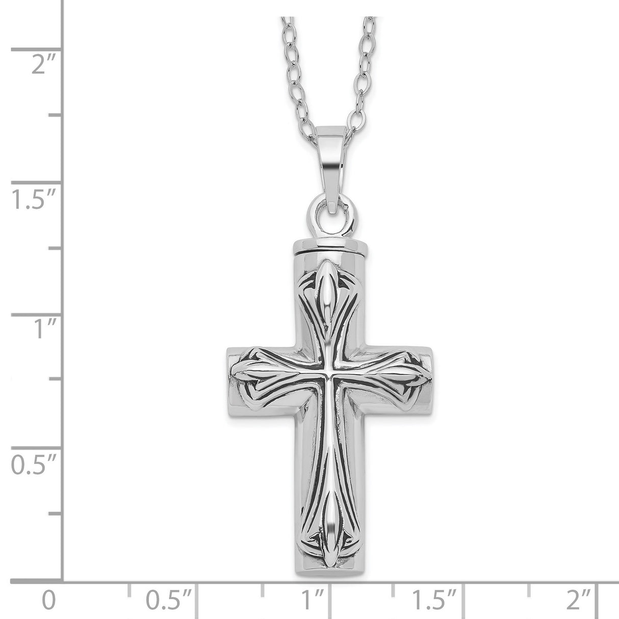 Antiqued Cross Ash Holder 18 Inch Necklace Charm Pendant in Real 925 Sterling Silver