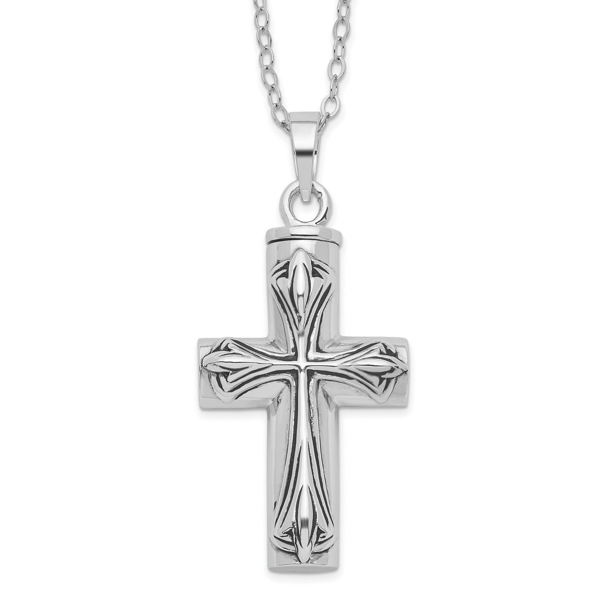 Antiqued Cross Ash Holder 18 Inch Necklace Charm Pendant in Real 925 Sterling Silver