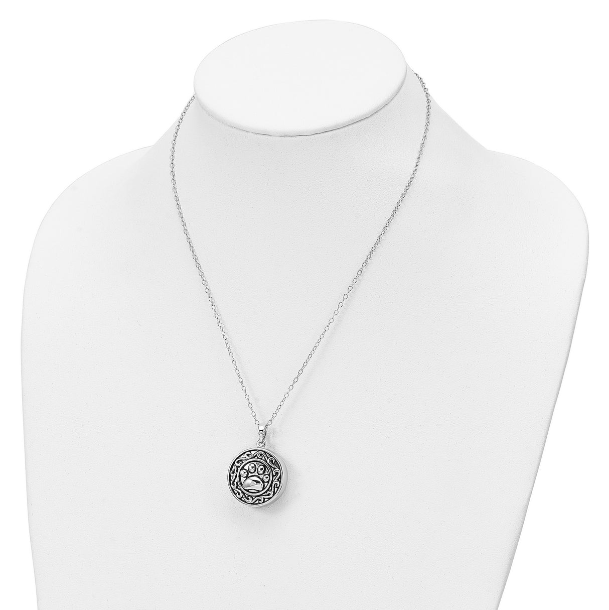 Round Paw Print Ash Holder Necklace Charm Pendant in Real 925 Sterling Silver