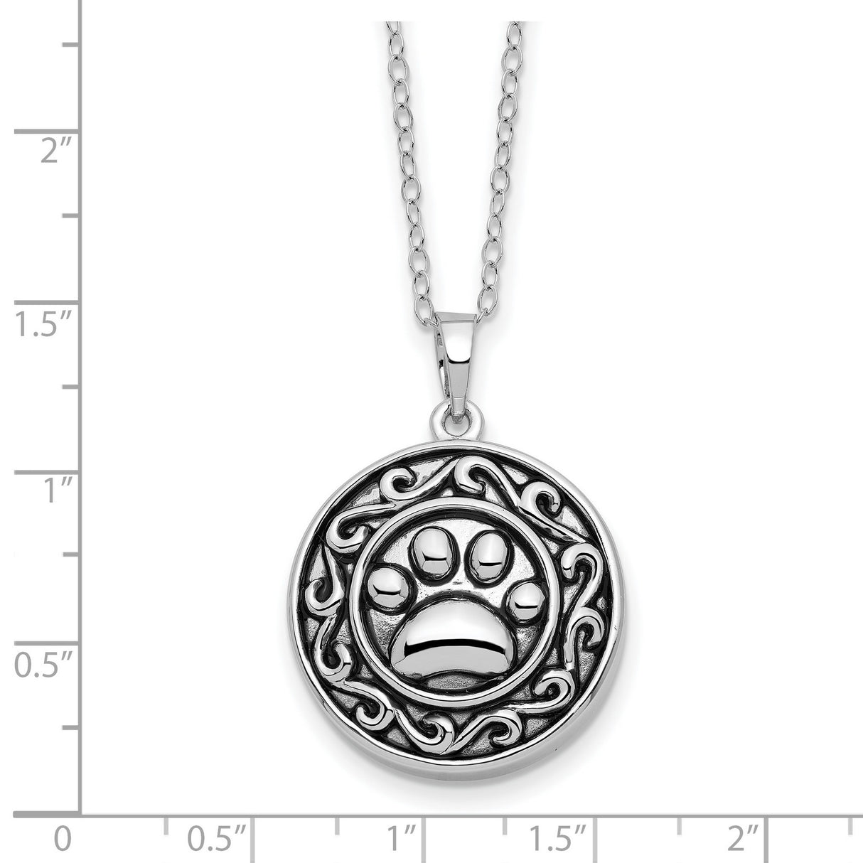 Round Paw Print Ash Holder Necklace Charm Pendant in Real 925 Sterling Silver