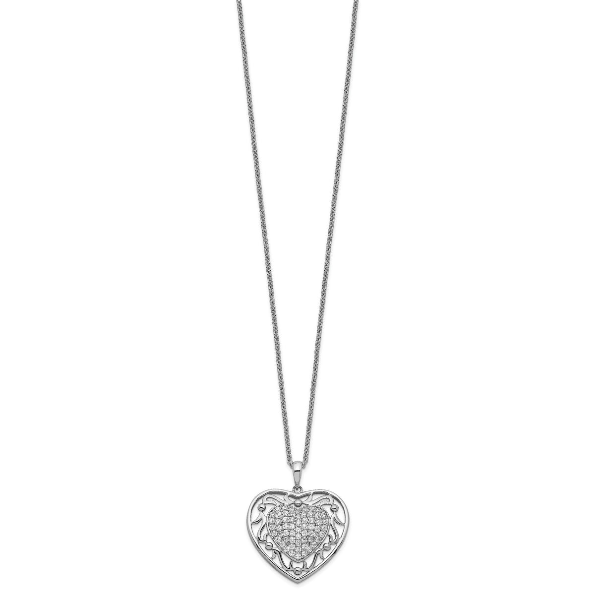 Antiqued CZ To My Granddaughter 18in Heart Necklace Charm Pendant in Real 925 Sterling Silver