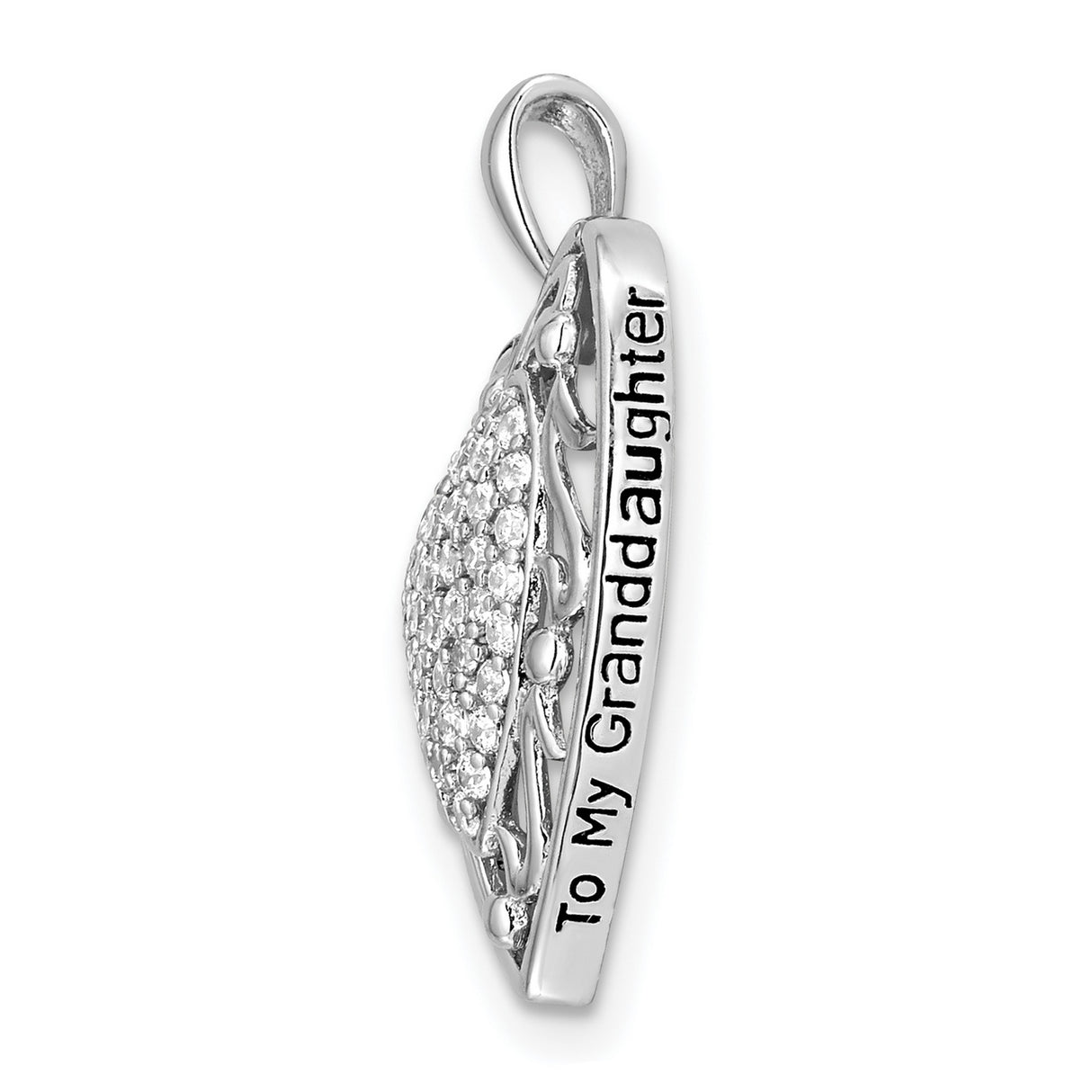 Antiqued CZ To My Granddaughter 18in Heart Necklace Charm Pendant in Real 925 Sterling Silver