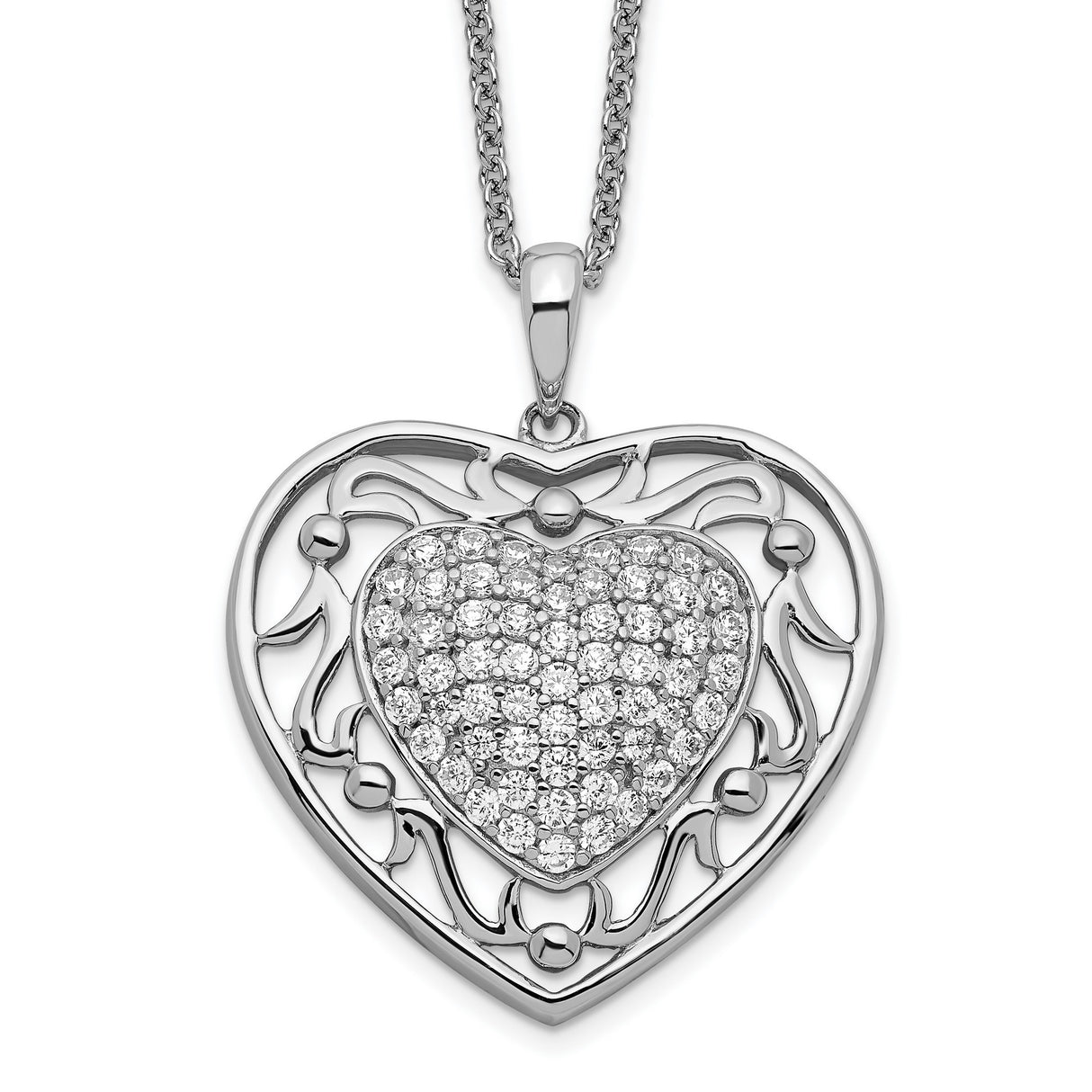 Antiqued CZ To My Granddaughter 18in Heart Necklace Charm Pendant in Real 925 Sterling Silver