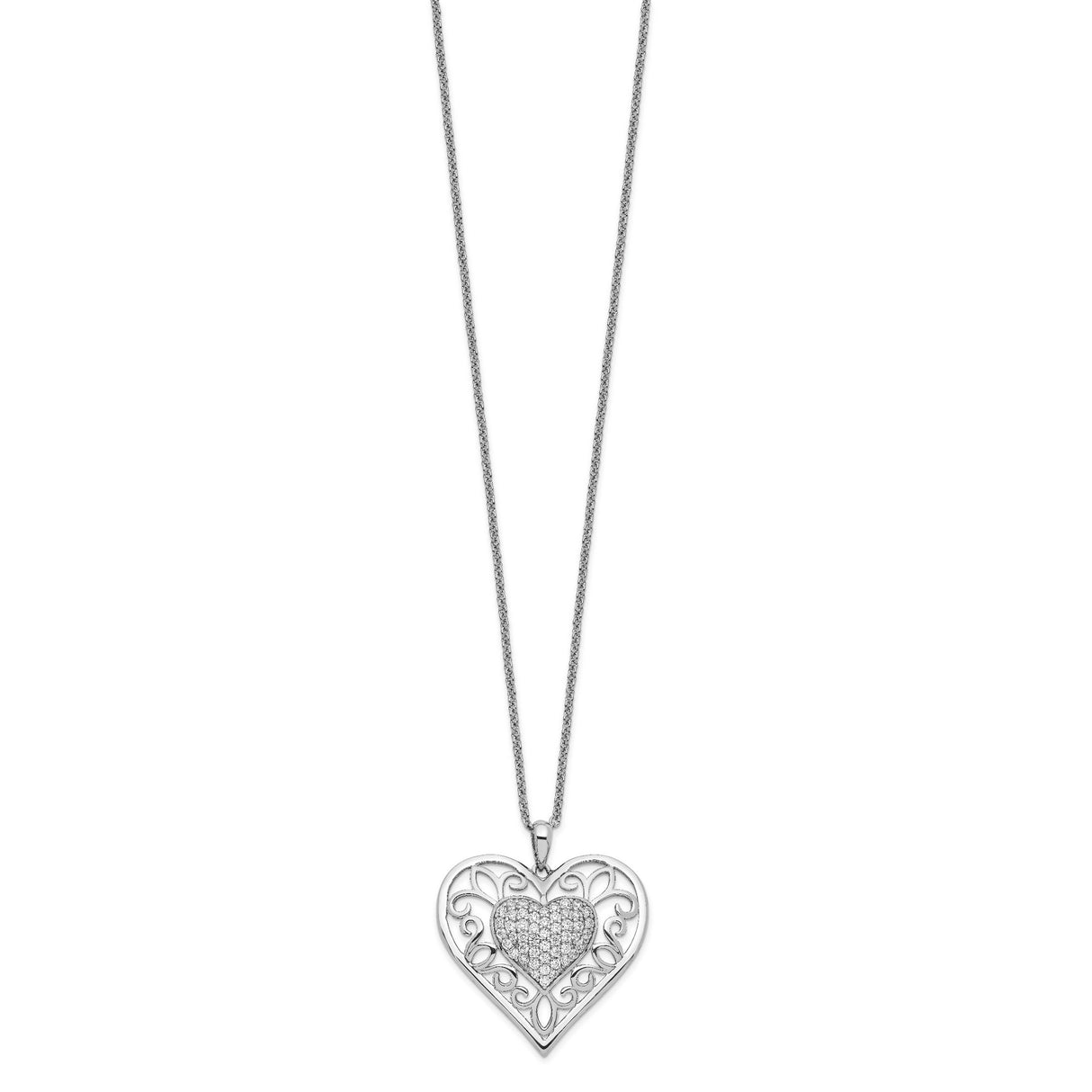 Antiqued CZ To My Daughter 18in Heart Necklace Charm Pendant in Real 925 Sterling Silver