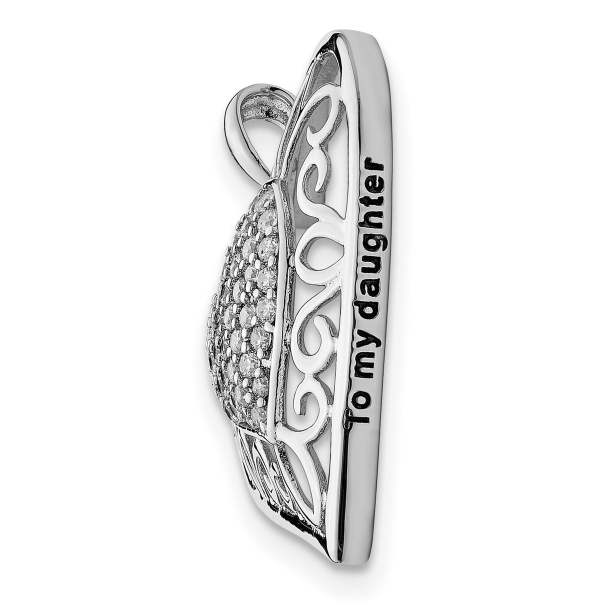 Antiqued CZ To My Daughter 18in Heart Necklace Charm Pendant in Real 925 Sterling Silver