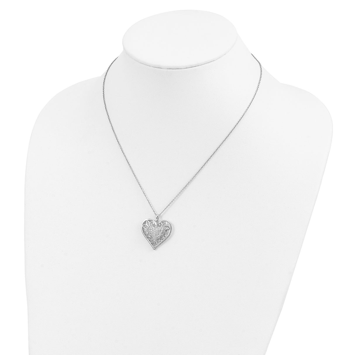 Antiqued CZ To My Daughter 18in Heart Necklace Charm Pendant in Real 925 Sterling Silver