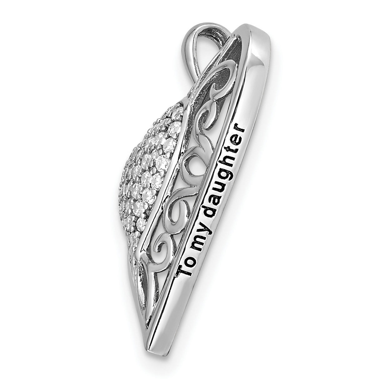 Antiqued CZ To My Daughter 18in Heart Necklace Charm Pendant in Real 925 Sterling Silver