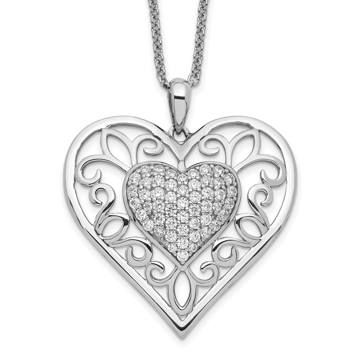 Antiqued CZ To My Daughter 18in Heart Necklace Charm Pendant in Real 925 Sterling Silver