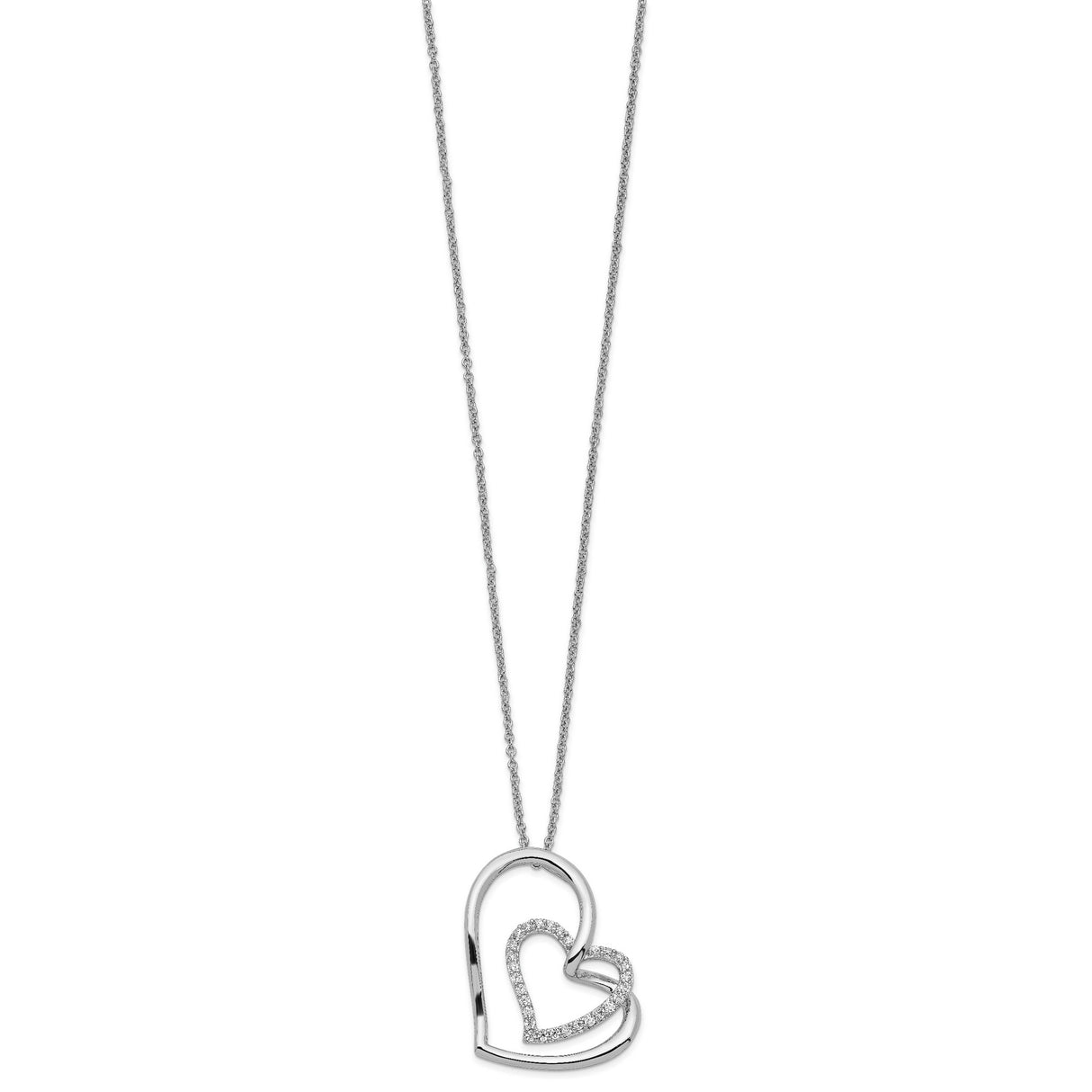 Thank You Grandma Words On Twin CZ Open Heart With Necklace Charm Pendant in Real 925 Sterling Silver
