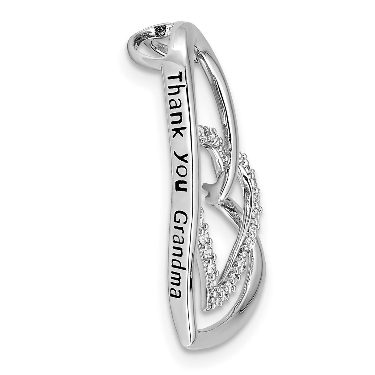 Thank You Grandma Words On Twin CZ Open Heart With Necklace Charm Pendant in Real 925 Sterling Silver