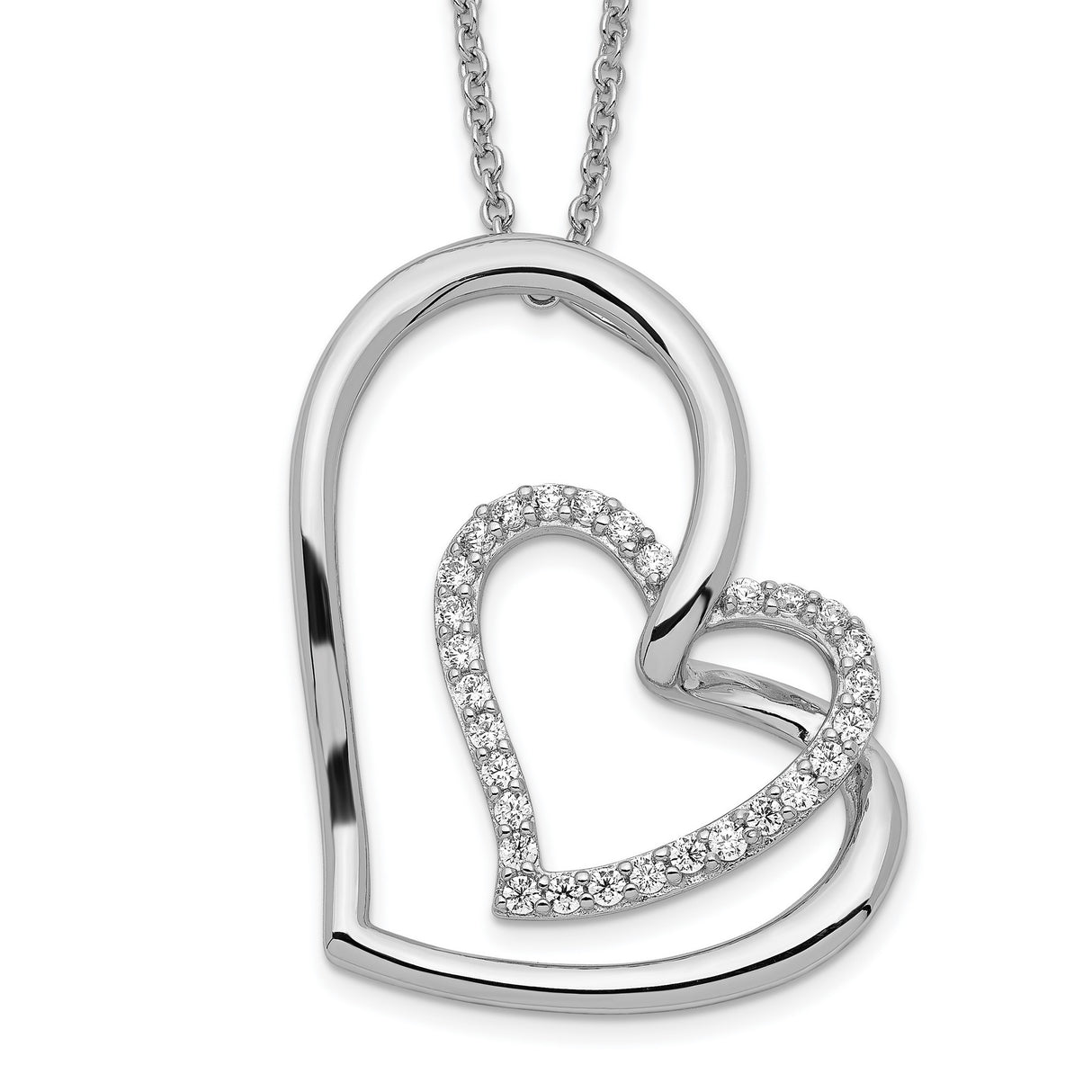 Thank You Grandma Words On Twin CZ Open Heart With Necklace Charm Pendant in Real 925 Sterling Silver