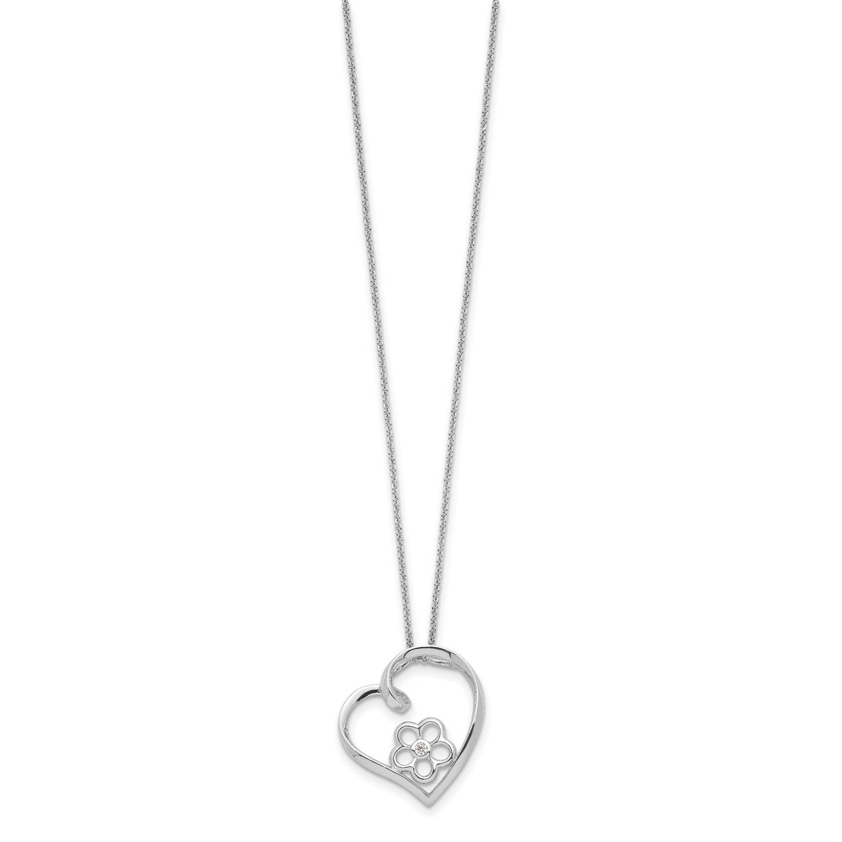 CZ My Special Niece 18in Flower in Heart Necklace Charm Pendant in Real 925 Sterling Silver