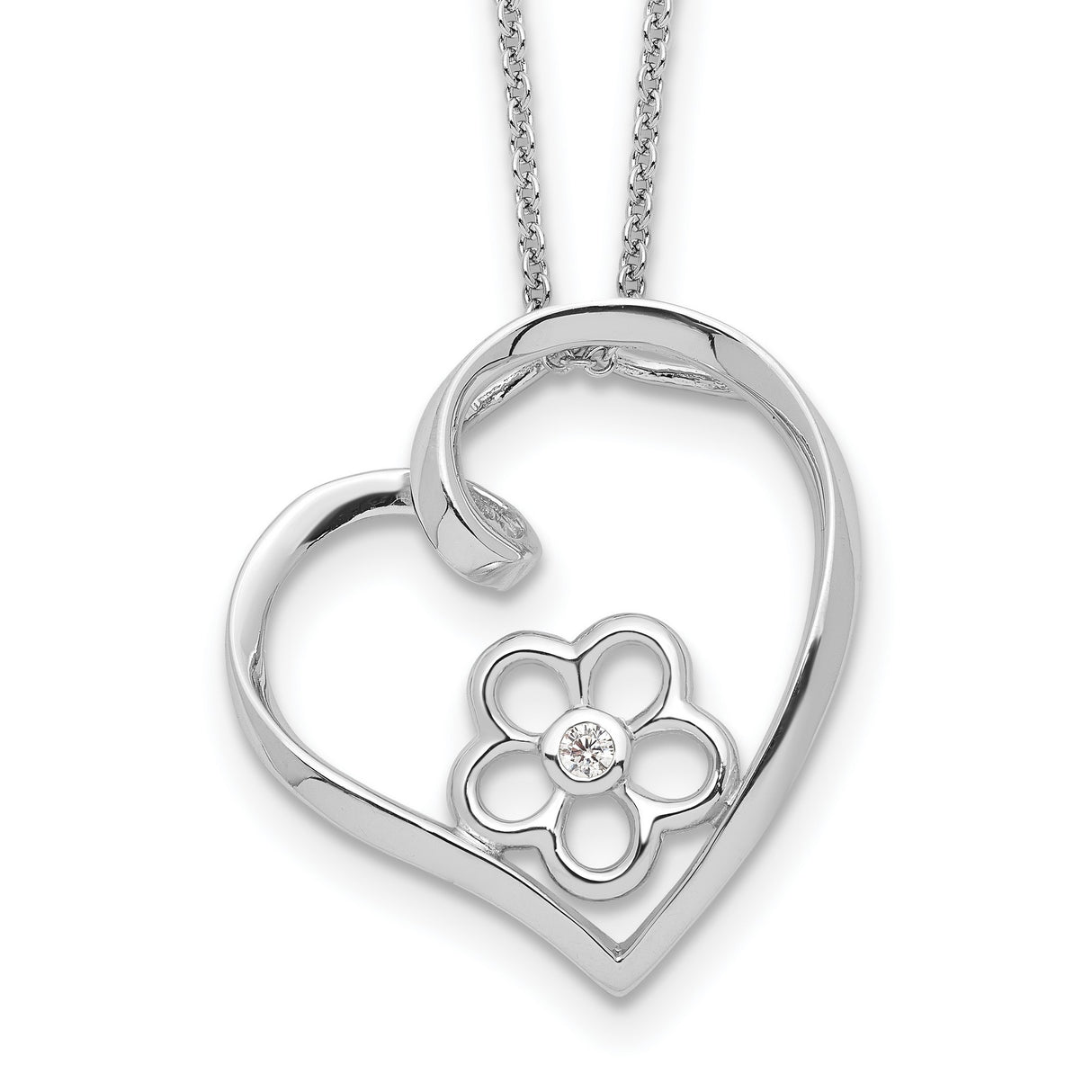CZ My Special Niece 18in Flower in Heart Necklace Charm Pendant in Real 925 Sterling Silver